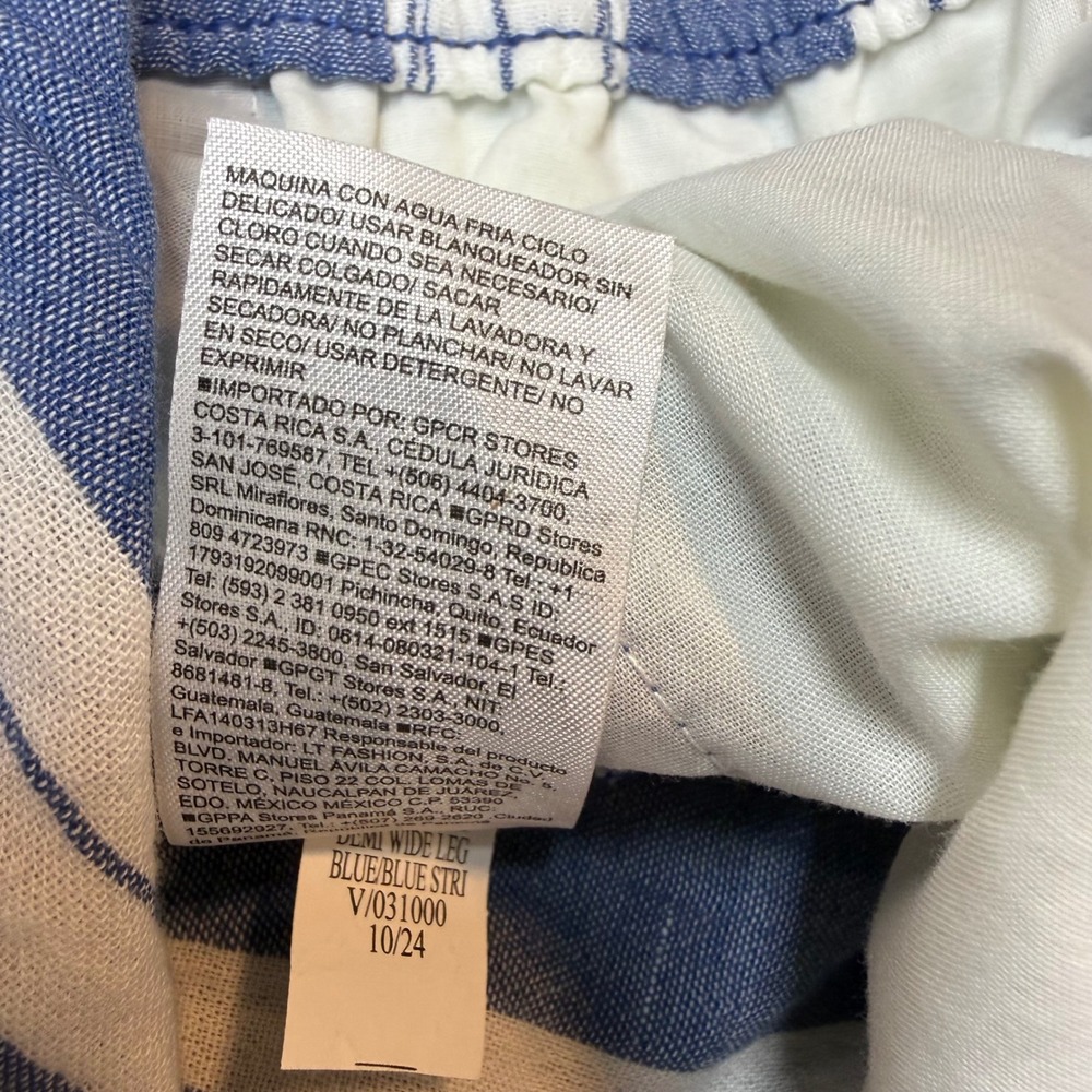 Womens XL Demi Wide Leg Blue White Striped Cotton Crop Pants High Rise Casual - Picture 13 of 14